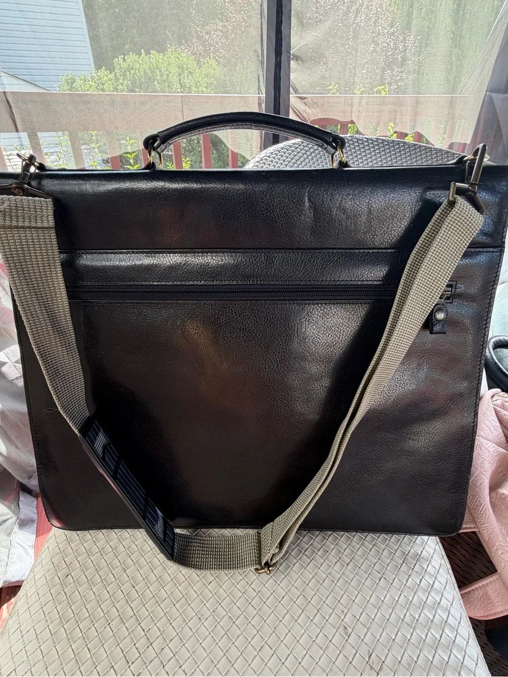 Men's Black Leather Briefcase with Removable Shoulder Strap 100 leather